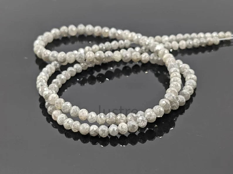 100% Natural White Gray Diamond 3 - 4.2 mm Faceted Rondelle Diamond Bead