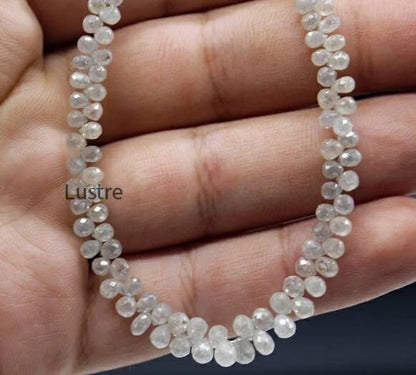 White Briolette Diamond Beads 2.4 - 4mm Natural Faceted Teardrop White Diamond Bead