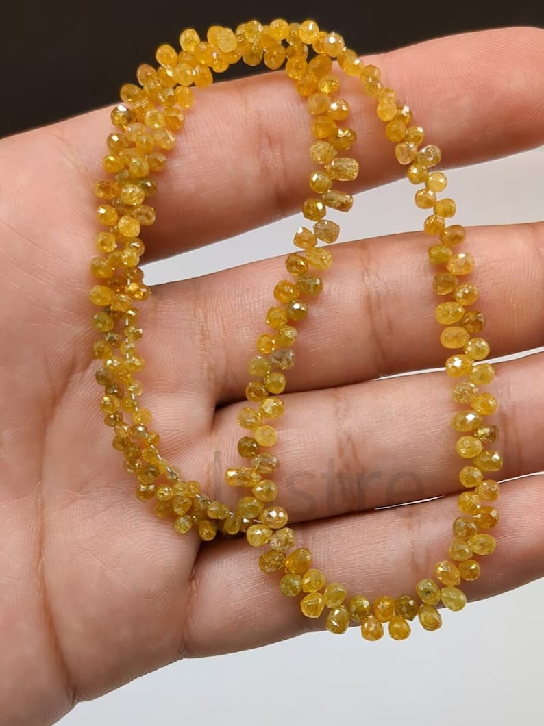 Dark Yellow Diamond Briolette 2.5 - 3.5 mm Natural Faceted Teardrop Shaped Beads