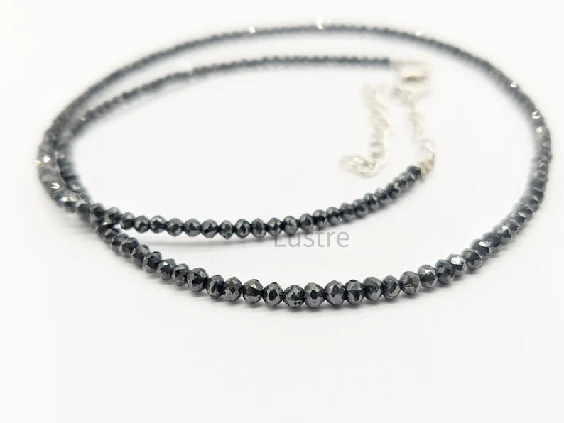 Black Diamond Necklace 2.2 - 2.7 mm Beaded Natural Sparkling 16 Inches Necklace