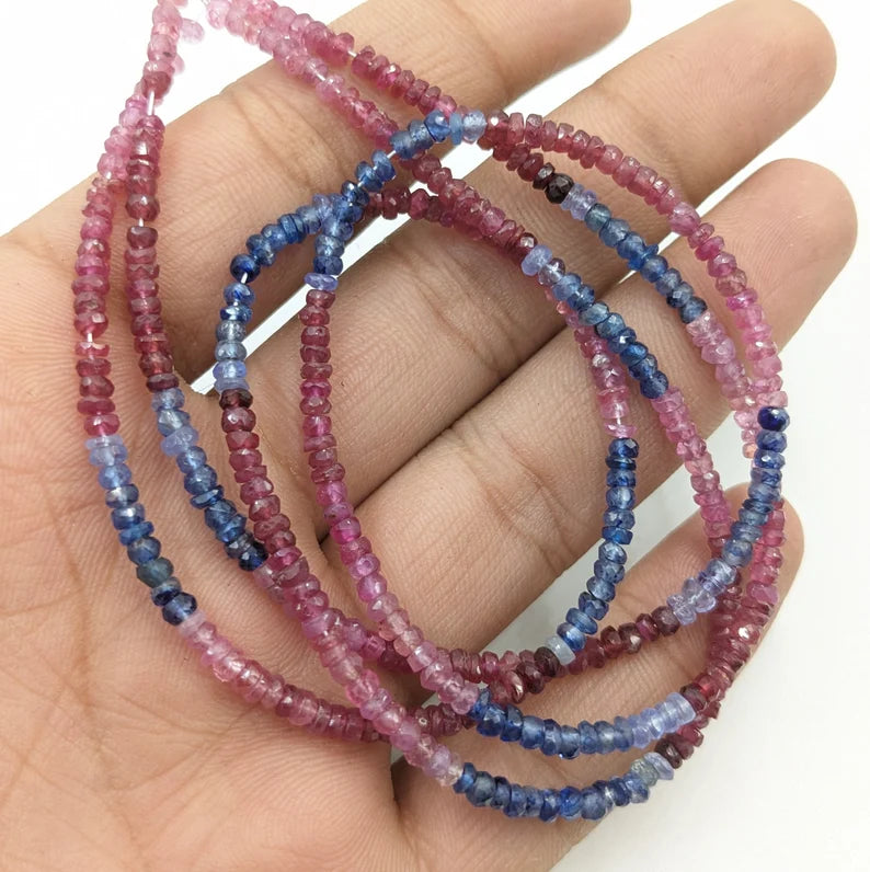 Multi Sapphire PreciousShaded Faceted Rondelle 3 - 4 mm Ruby Beads Strands For Jewelry Making