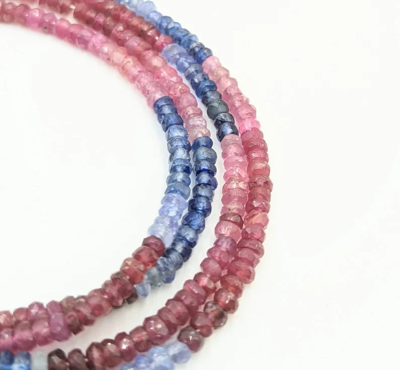 Multi Sapphire PreciousShaded Faceted Rondelle 3 - 4 mm Ruby Beads Strands For Jewelry Making