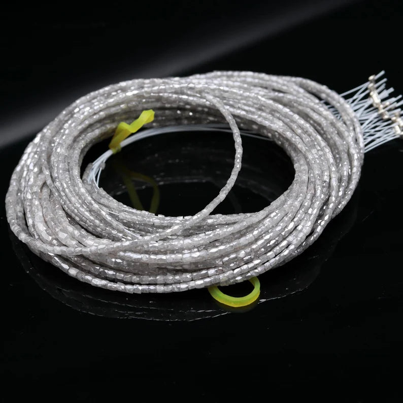 White Diamond Tube Bead 1.3 - 2.5 mm Sparkling Facetet White Diamond Bead