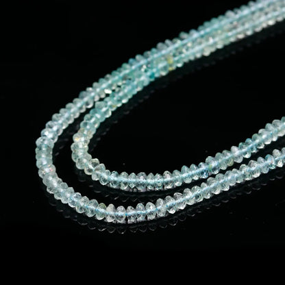 Blue Aquamarine Faceted Rondelle Beads 3.5 mm 100% Natural Strands For Jewelry Making