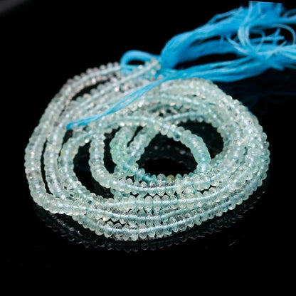 Blue Aquamarine Faceted Rondelle Beads 3.5 mm 100% Natural Strands For Jewelry Making