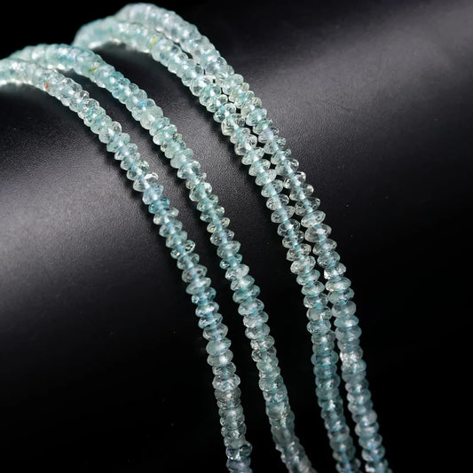 Blue Aquamarine Faceted Rondelle Beads 3.5 mm 100% Natural Strands For Jewelry Making