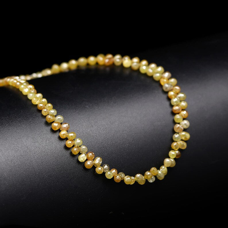 Natural Yellow Diamond Teardrop Briolette 2.5 - 3.8 mm Diamond Beads For Jewelry Making