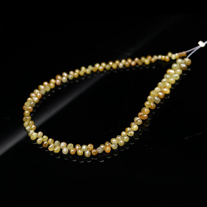 Natural Yellow Diamond Teardrop Briolette 2.5 - 3.8 mm Diamond Beads For Jewelry Making