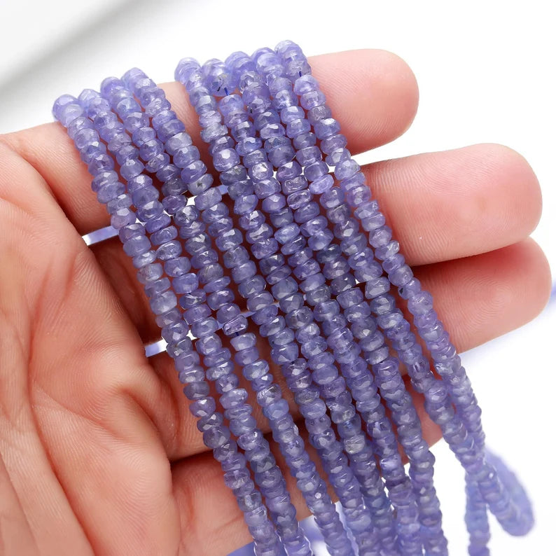 Tanzanite Faceted Rondelle Bead 3.5 - 4.5 mm Natural Beads Blue Faceted Strands For Jewelry Making