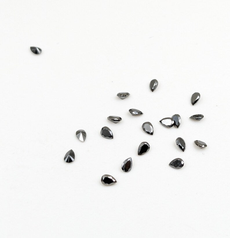 Loose Black Diamond 2 x 3 mm Faceted Cut Stone Pear Shape Loose Cut Stone