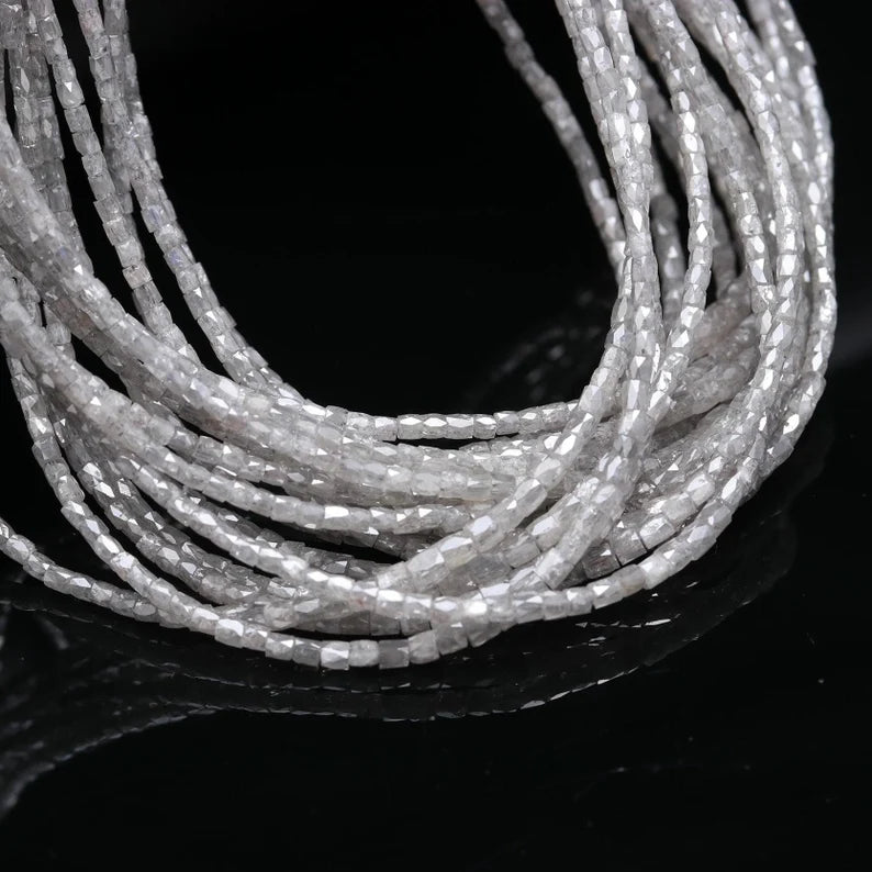 White Diamond Tube Bead 1.3 - 2.5 mm Sparkling Facetet White Diamond Bead