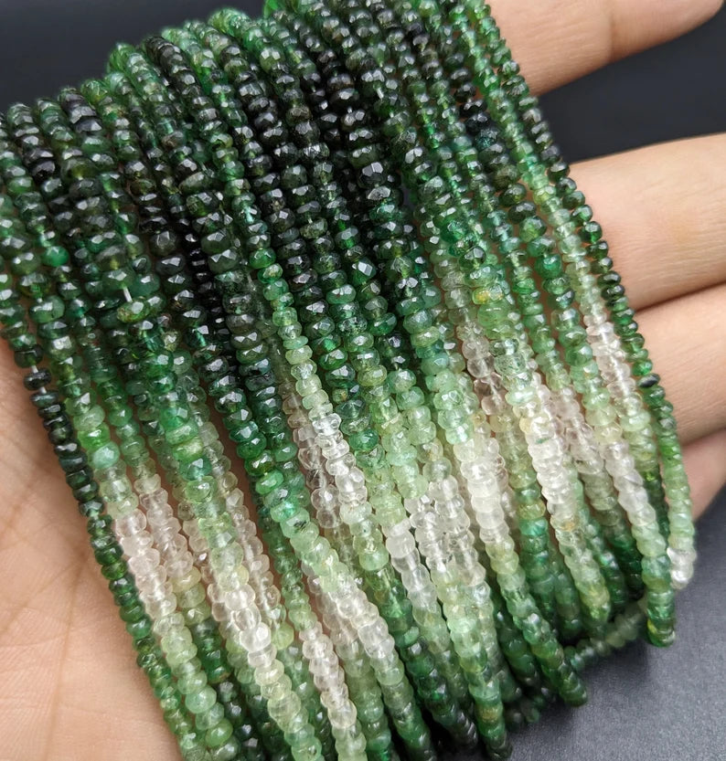 Emerald Faceted Rondelle  2 - 3.5 mm Shaded Emerald Beads Strands For Jewelry Making