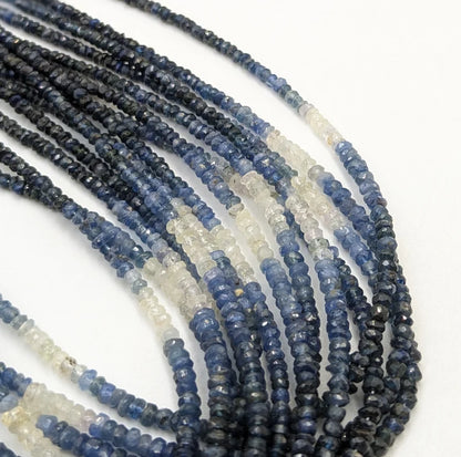 Blue Sapphire Natural Blue Sapphire Shaded Bead 3 - 3.5 mm Faceted Rondelle Ombre Strands