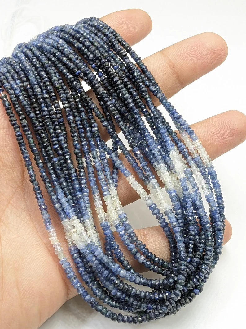 Blue Sapphire Natural Blue Sapphire Shaded Bead 3 - 3.5 mm Faceted Rondelle Ombre Strands