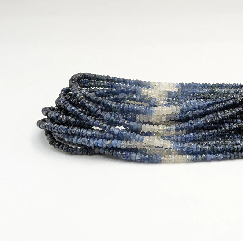 Blue Sapphire Natural Blue Sapphire Shaded Bead 3 - 3.5 mm Faceted Rondelle Ombre Strands