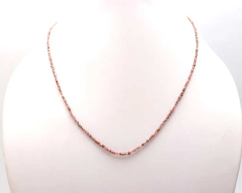 100% Natural Light Pink Rough Diamond  2 - 3 mm Raw Bead 16 Inches Necklace