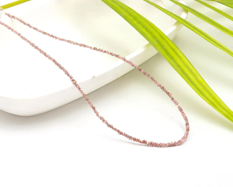 100% Natural Light Pink Rough Diamond  2 - 3 mm Raw Bead 16 Inches Necklace