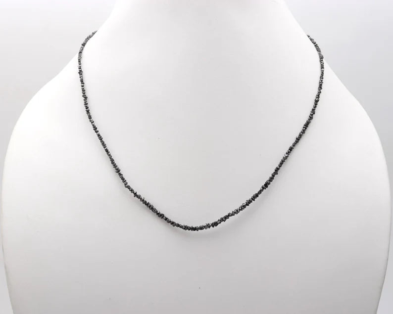 Black Diamond Bead 2 - 3 mm Uncut Diamond Beads Natural Raw Rough 16 Inches Necklace