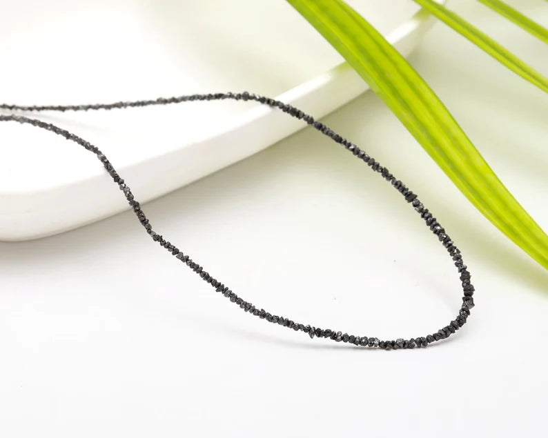 Black Diamond Bead 2 - 3 mm Uncut Diamond Beads Natural Raw Rough 16 Inches Necklace