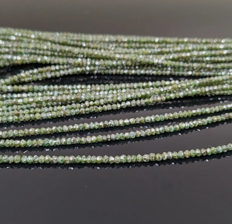 Green Diamond Bead Natural Faceted 1.8 - 2.2 mm Rondelle Diamond Bead Strands