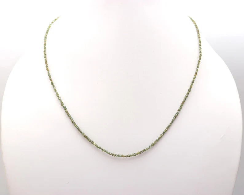 Green Diamond Raw Rough 2 - 3 mm Beaded Uncut Nuggets 16 Inches Necklace