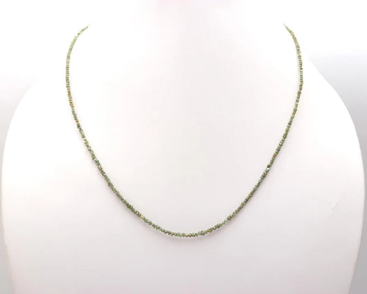 Green Diamond Raw Rough 2 - 3 mm Beaded Uncut Nuggets 16 Inches Necklace