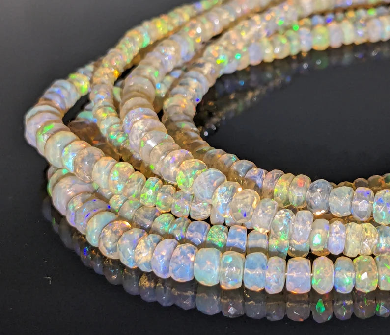 Ethiopian Opal Faceted Rondelle Bead 100% Natural Welo Fire Opal Bead