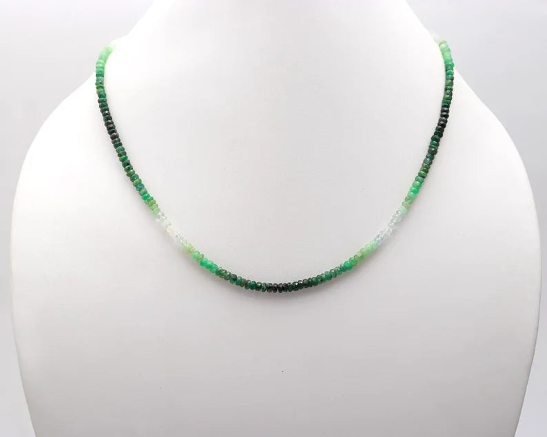 Emerald Shaded Gemstone Beads 3 - 4 mm Faceted Rondelle Shaded 16 Inches Necklace