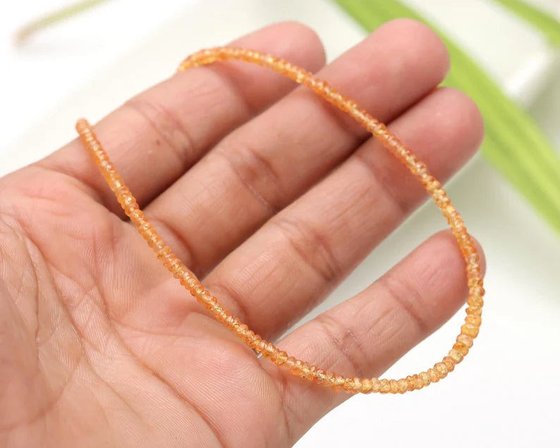 Orange Sapphire Bead 2.5 - 3 mm Faceted Rondelle 925 Sterling Silver 16 Inches Necklace