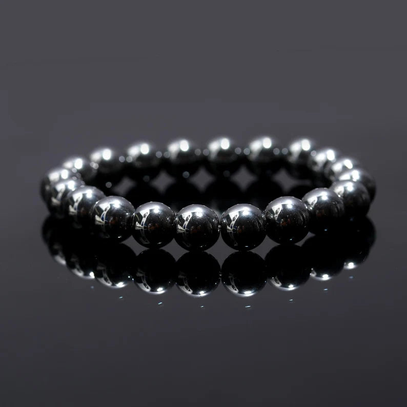 Grey Hematite Smooth Round Hematite 8 mm Bead 7 Inches Grounding Crystal Bracelet