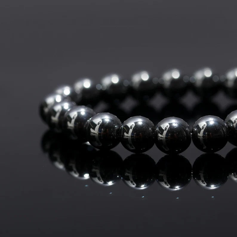 Grey Hematite Smooth Round Hematite 8 mm Bead 7 Inches Grounding Crystal Bracelet