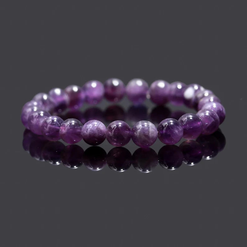 100% Natural Amethyst Bead Bracelet 8 mm Round Beaded 7 Inches Bracelet