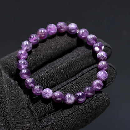 100% Natural Amethyst Bead Bracelet 8 mm Round Beaded 7 Inches Bracelet