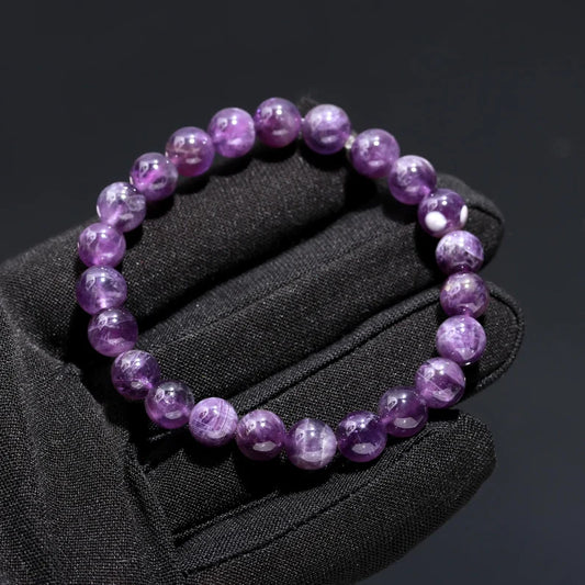 100% Natural Amethyst Bead Bracelet 8 mm Round Beaded 7 Inches Bracelet