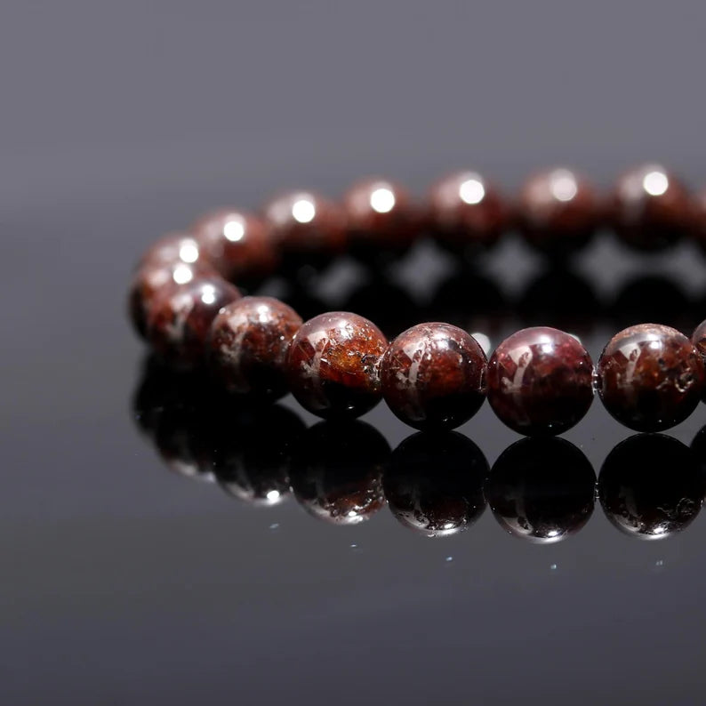 Garnet Beaded Bracelet 8 mm Round Smooth Spiritual Healing 7 Inches Bracelet