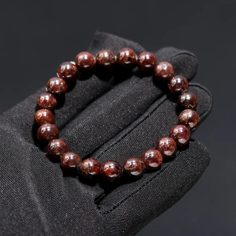 Garnet Beaded Bracelet 8 mm Round Smooth Spiritual Healing 7 Inches Bracelet