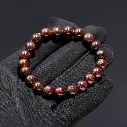 Garnet Beaded Bracelet 8 mm Round Smooth Spiritual Healing 7 Inches Bracelet