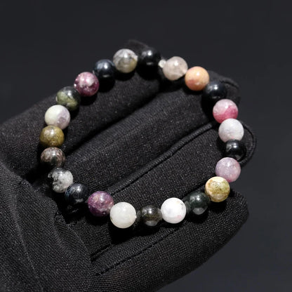 100% Natural Multi Tourmaline Stone 8 mm Beaded Tourmaline 7 Inches Bracelet