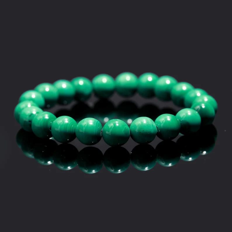 Natural Malachite Bead Smooth Round Gemstone 8 MM Beaded 7 Inches Bracelet