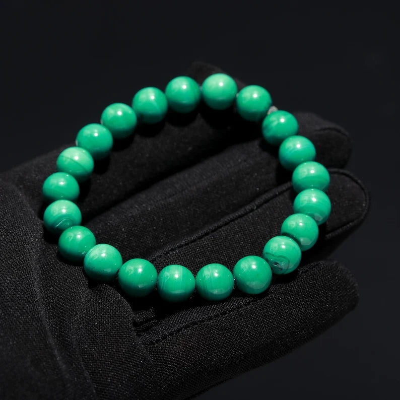 Natural Malachite Bead Smooth Round Gemstone 8 MM Beaded 7 Inches Bracelet