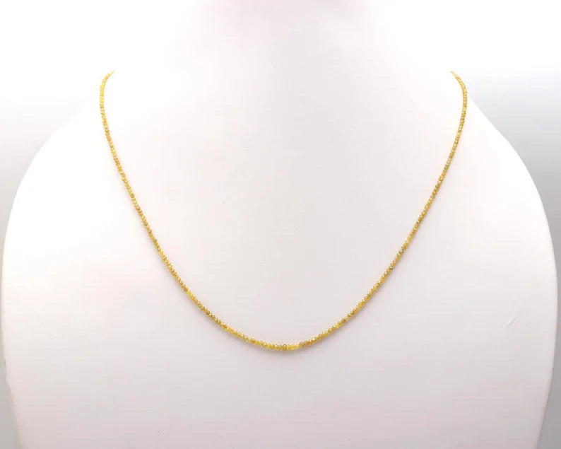 Yellow Diamond 925 Sterling 1.8 - 2.4 mm Beaded Faceted Rondelle 16 Inches Necklace