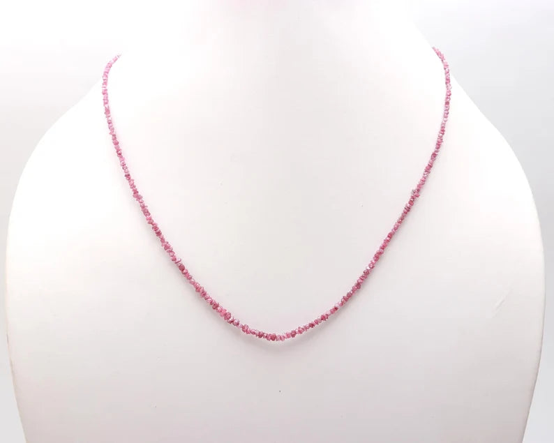 Pink Raw Rough Diamond Necklace 2 - 3 mm Natural Uncut 16 Inches Strands Beads