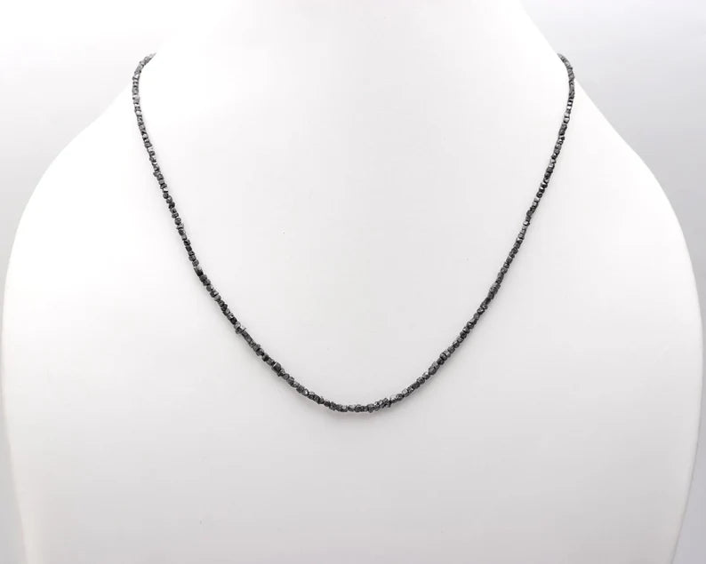 Black Diamond Bead 2 - 3 mm Uncut Diamond Beads Natural Raw Rough 16 Inches Necklace