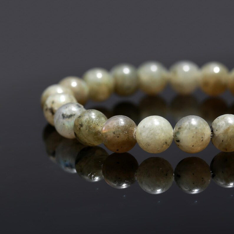 100% Natural Healing Labradorite 8 mm Smooth Round Beaded 7 Inches Bracelet