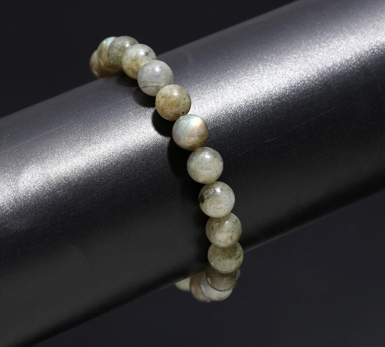 100% Natural Healing Labradorite 8 mm Smooth Round Beaded 7 Inches Bracelet