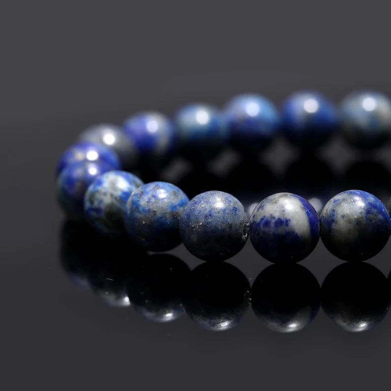 Lapis Bead 8 mm Beaded Smooth Round Crystals 7 Inches Bracelet