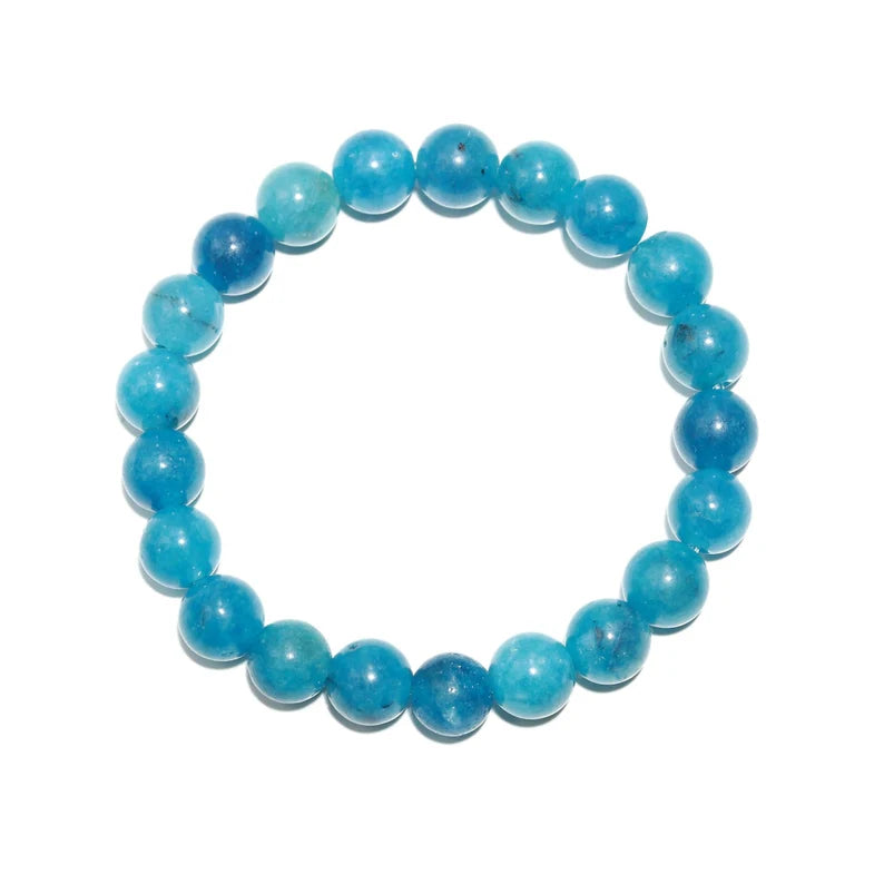 Blue Apatite Smooth Round Beaded Bracelet 8 mm Smooth Round 7 Inches Bracelet