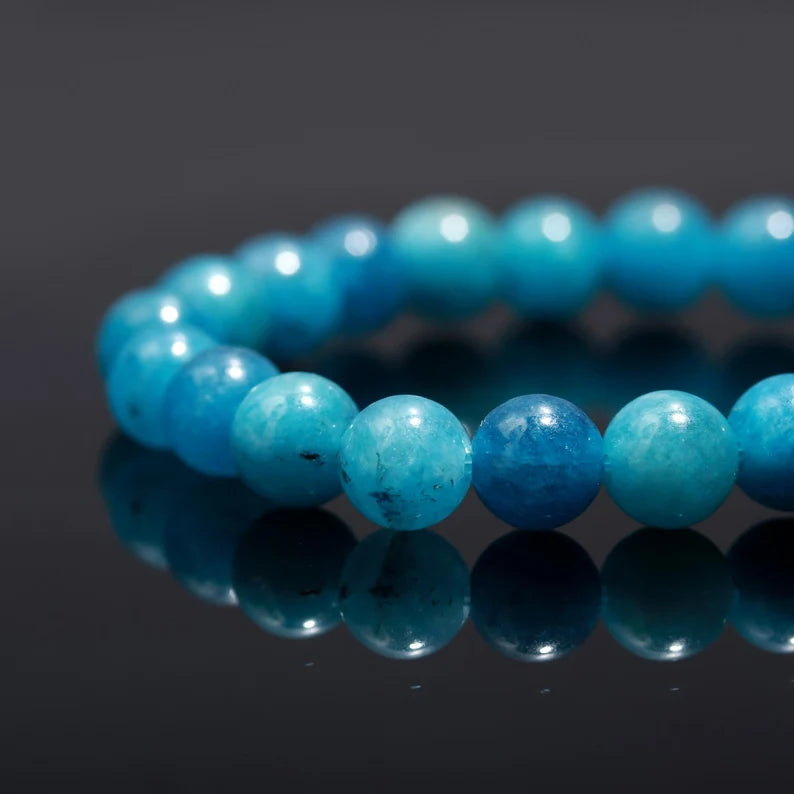 Blue Apatite Smooth Round Beaded Bracelet 8 mm Smooth Round 7 Inches Bracelet