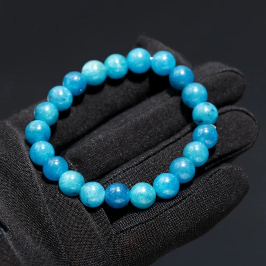 Blue Apatite Smooth Round Beaded Bracelet 8 mm Smooth Round 7 Inches Bracelet