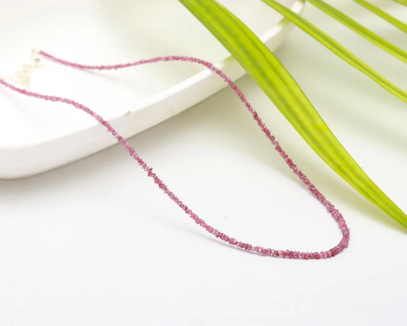 Pink Raw Rough Diamond Necklace 2 - 3 mm Natural Uncut 16 Inches Strands Beads